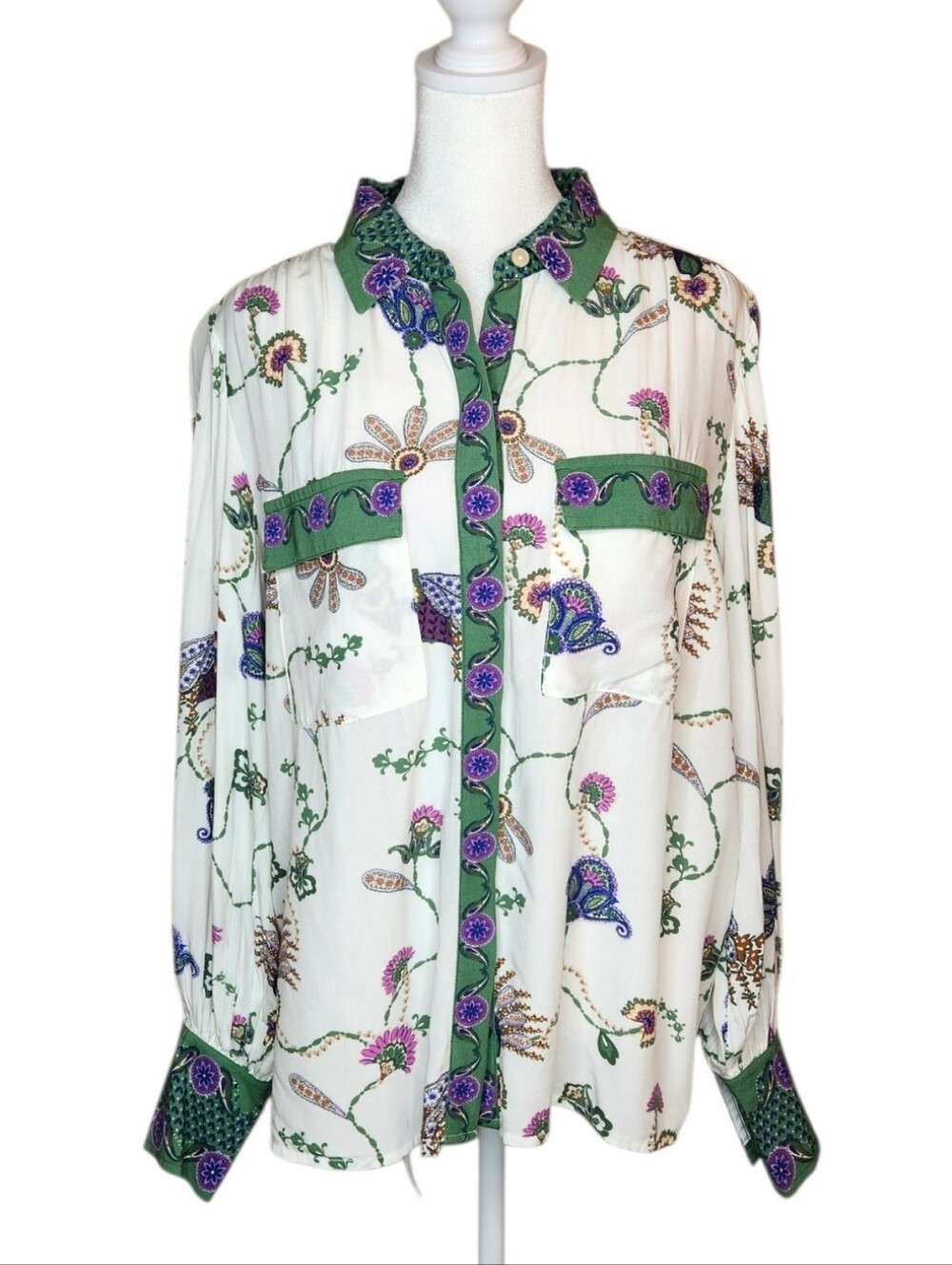 NEW Loft Floral Peacock Print Button Down Blouse Size Small